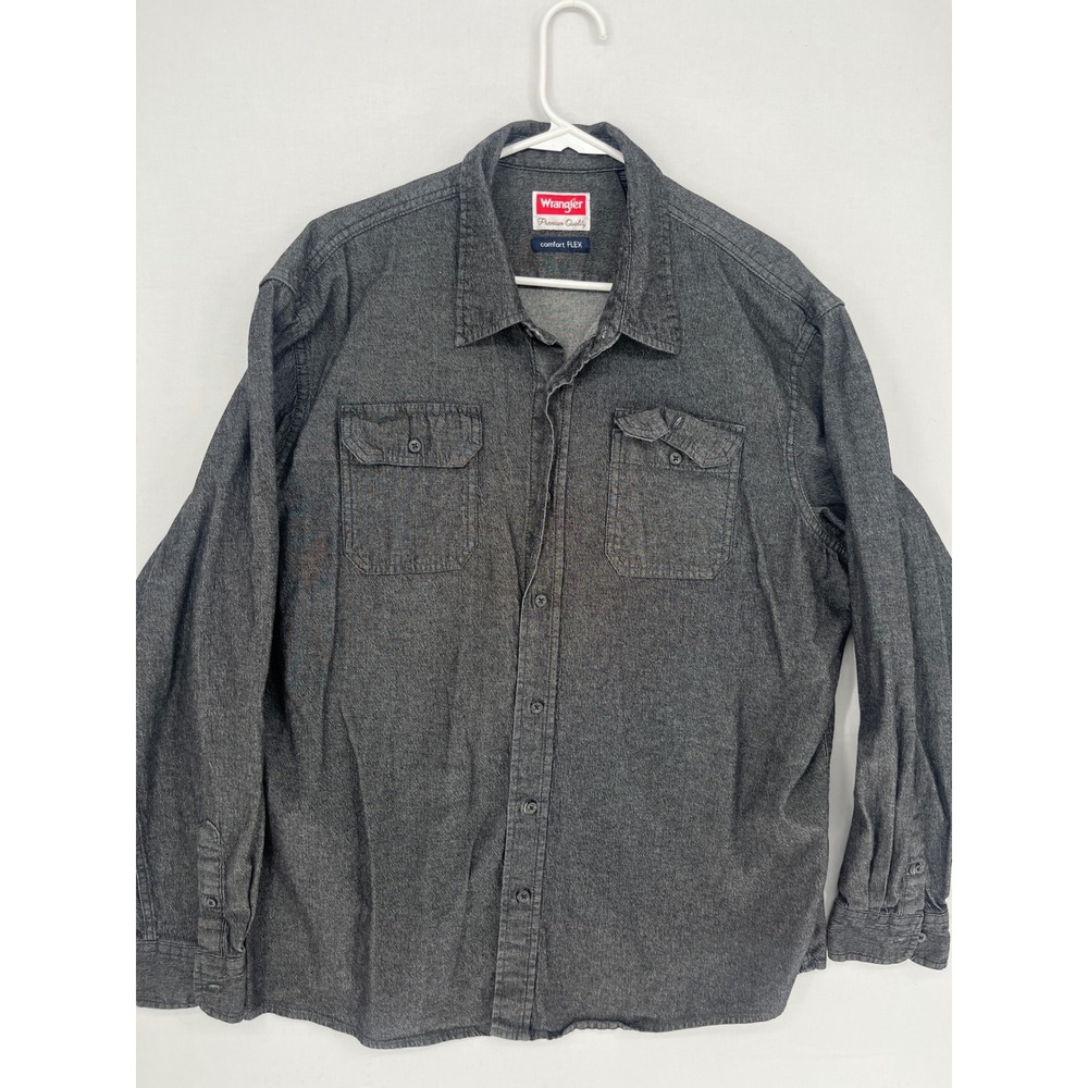 Wrangler Comfort Flex Shirt Mens XL Gray Long Sleeve Button Down Work Casual XL